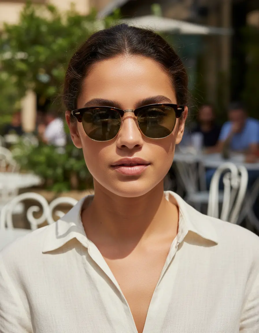 Óculos de Sol Unissex Sestini Se386 - Metal Aro Total Clubmaster Marrom, Dourado
